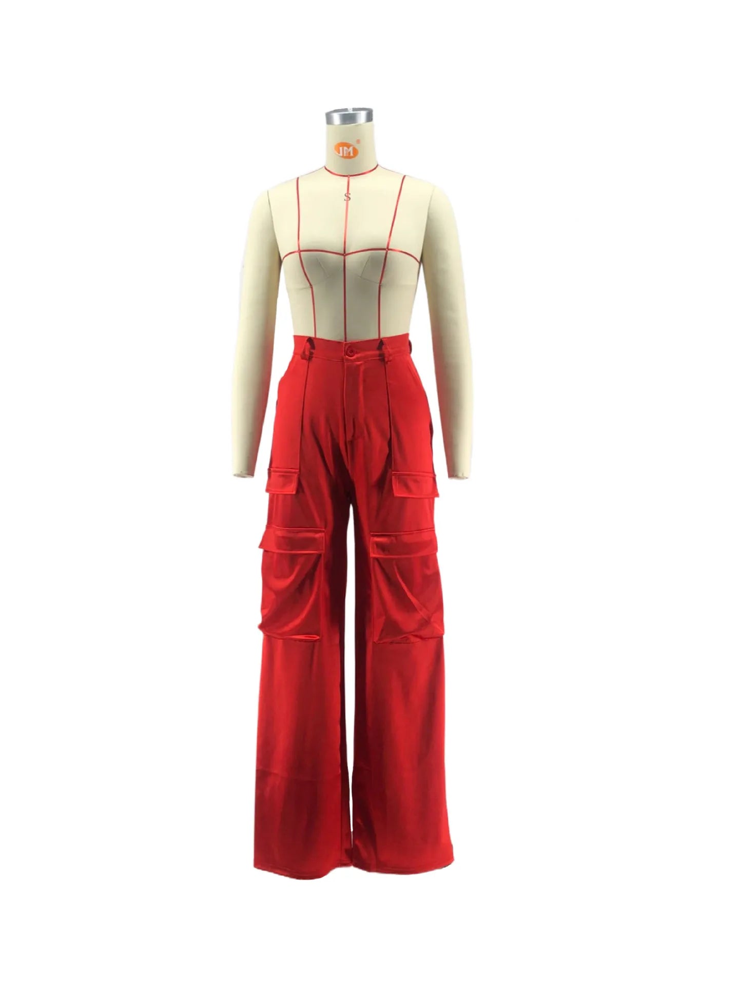 Women Pants  Spring Summer Casual Satin Stretch High Waist Cargo Pants With Pocket Streetwear Solid Wide Leg Pants Flare Trouser