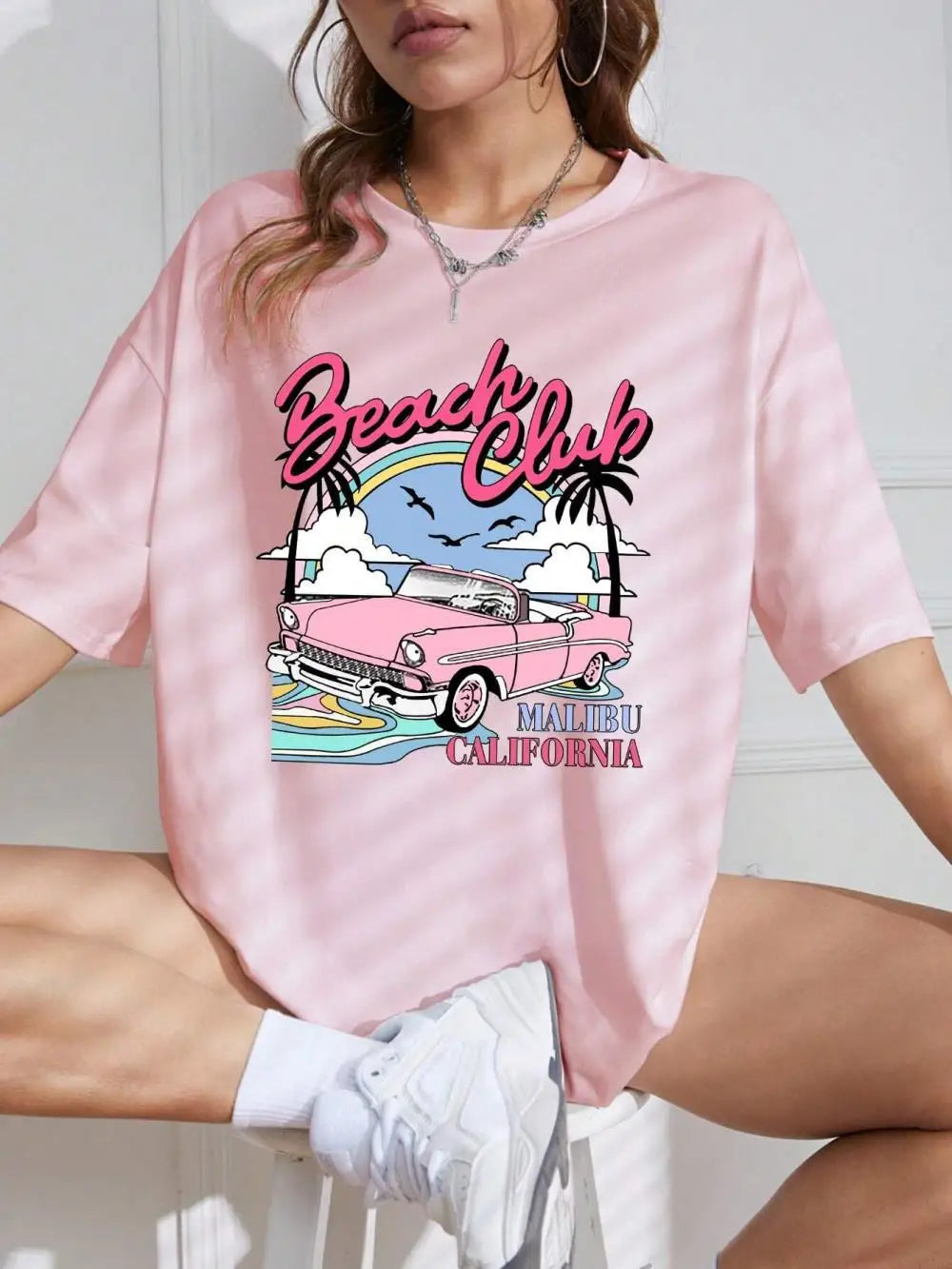 Summer Fashion Cotton T-shirt for Women Beach Club Printing Graphic T Shirts  Tops  Women Clothes  Aesthetic Clothes