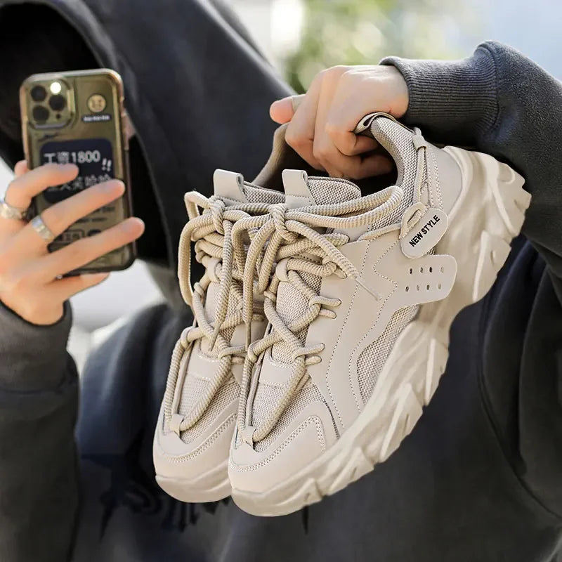 Men's Thick Sole Sport Shoes Simple Fashionable Casual Sneaker High Quality Rubber Plastic Male Athletic Shoes Chunky Sneakers