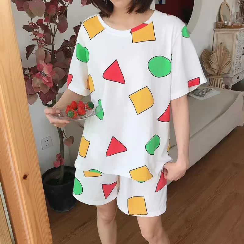 Pijama Sin Chan Man Pajama Sinchan Cotton Summer Short Sets Japanese Pajamas for Couples Man and Woman Sleepwear 2025