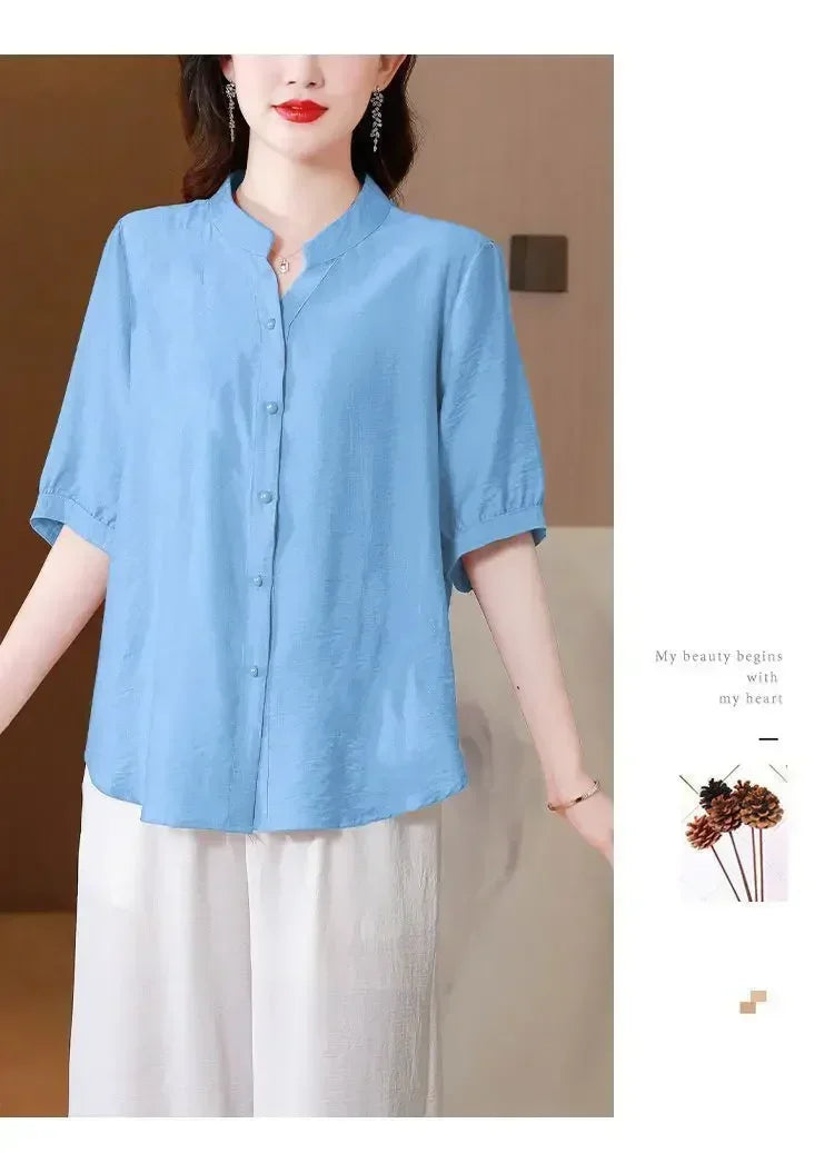 Summer 2025 Pure Cotton Shirt New Retro Top Loose New Breathable Top
