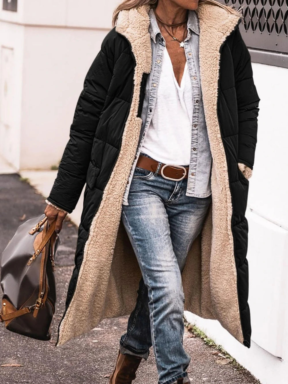 Fashion Women's Coat Winter Hooded Long Sleeve Long Warm Temperament Comfortable Casual Solid Color Ladies Coat