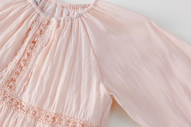 Girls Dress 2025 Spring New Elegant Lace Dress Sweet Girls Long Dress Ruffle Kids Dress For Girls