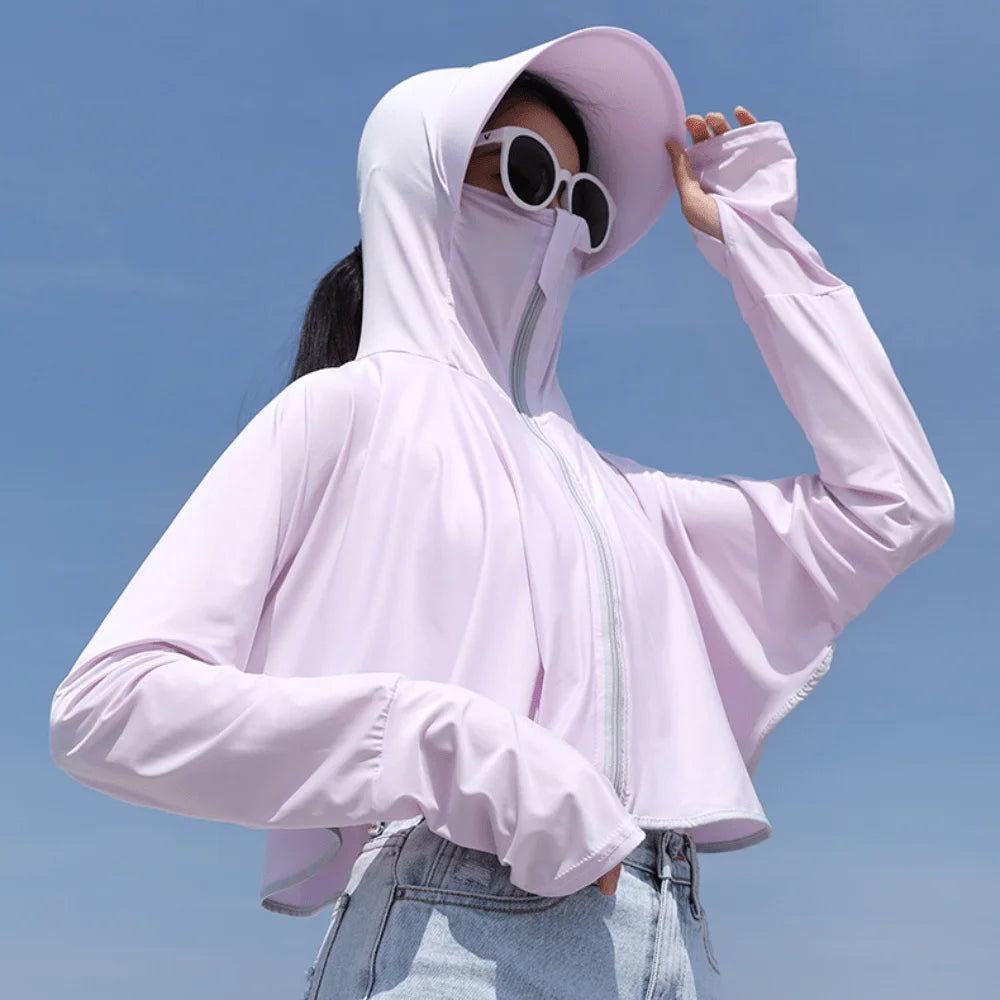 Summer women's sun protection clothing  protection long sleeve women's cloak breathable outdoor sports women's sun hat clothing