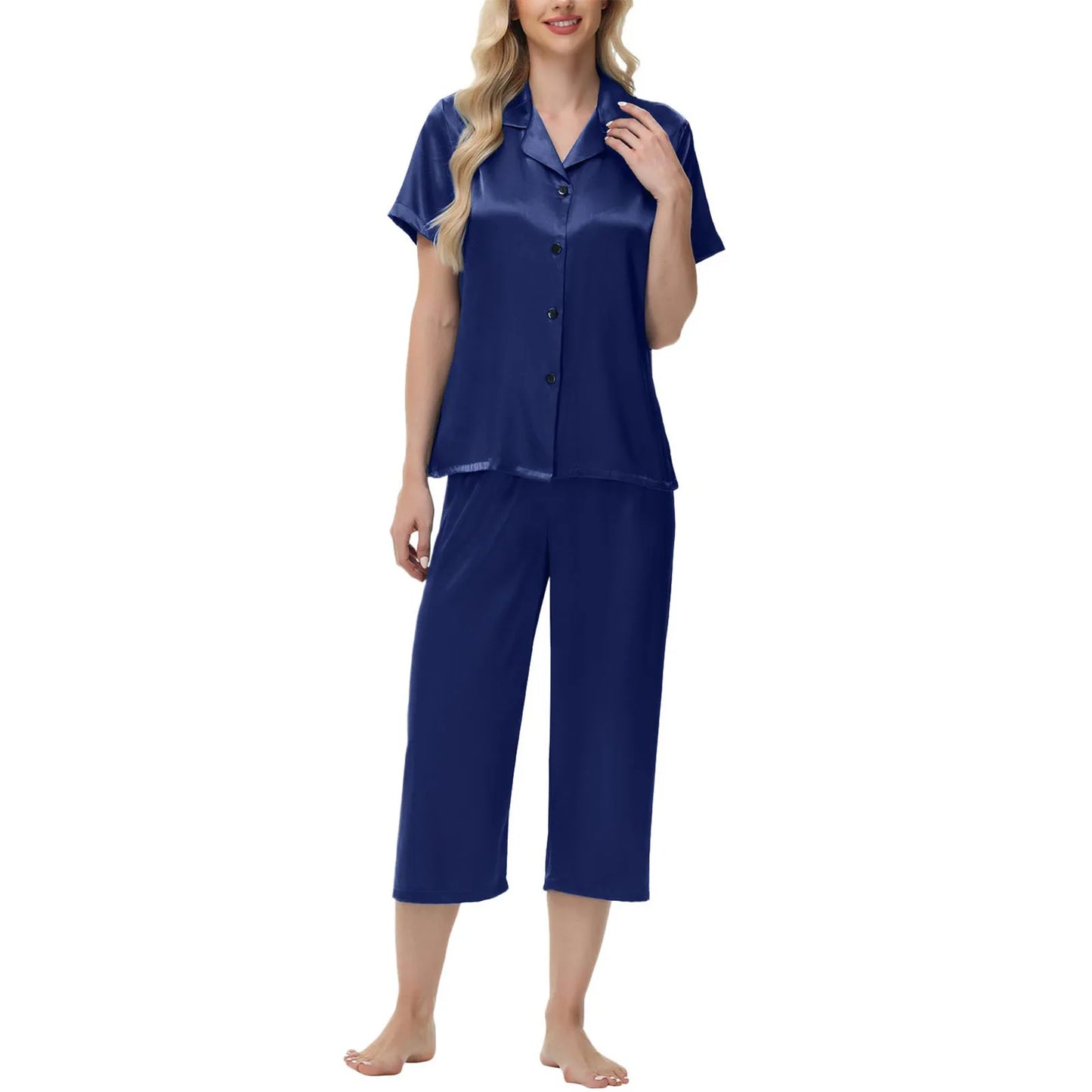Women'S Pajama Set Burgundy Silky Fabric Short Sleeve Fashion Pants Home Clothes Bedroom Leisure Scene Stay At Home