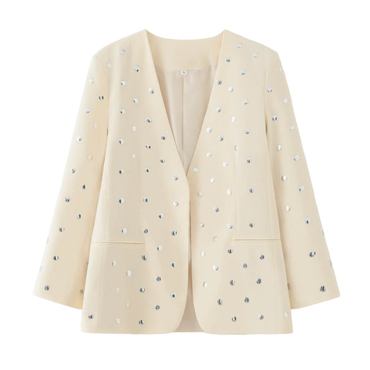 Women's clothing 2025 autumn new product long-sleeved fashionable and versatile casual sequins decorative dress blazer