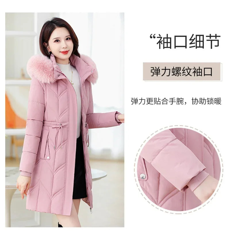 Women Down Cotton Jacket 2025 Mid Long Warm Ladies Outerwear Slim High-End Loose Women Winter Parka Coat Female Cotton Clothes