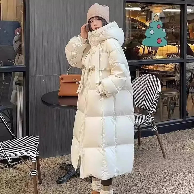 Black Winter Coat 2025 New Women's Thick Cotton Parka Jacket Korean Oversized Loose Hooded Coats Female Casual Long Overcoat