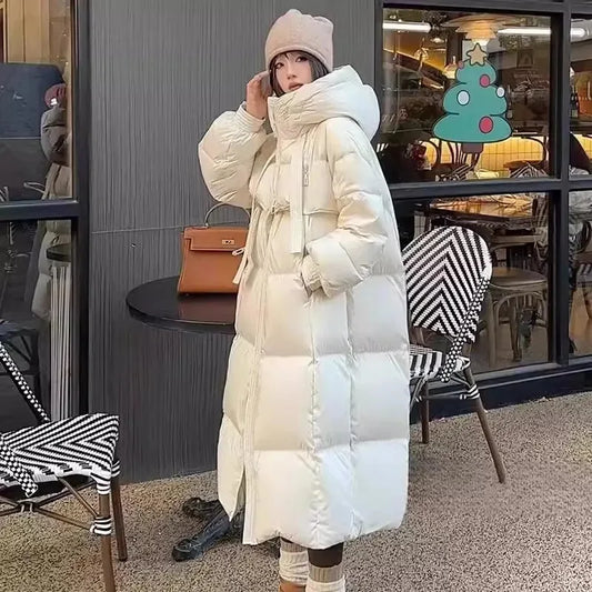Black Winter Coat 2025 New Women's Thick Cotton Parka Jacket Korean Oversized Loose Hooded Coats Female Casual Long Overcoat