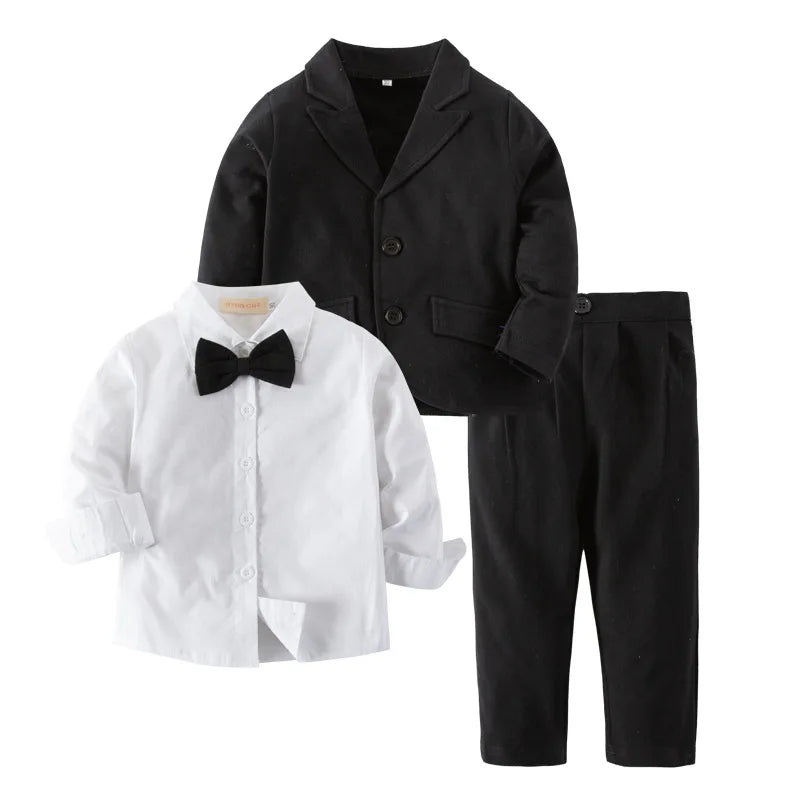 Baby Boys Clothes Suits Infant Gentleman Outfit 3pcs Sets Collared Dress Bow Tie Shirt+Coat+Pants For Toddlers Formal Party Clot