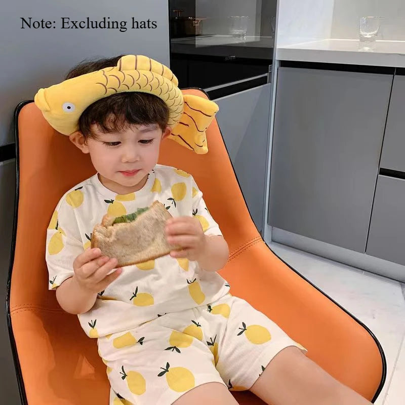 Summer Home Clothes Air-conditioned Clothes Boys and Girls Ice Silk Fabric Loose Short Sleeved Shorts Two-piece Set of Pajamas