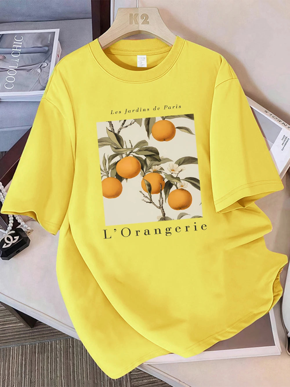 Summer T-Shirts Women Cotton Fresh Oranges Fruits Printing Tops Loose O-Neck Soft Comfortable Short Sleeve Street Woman Clothes