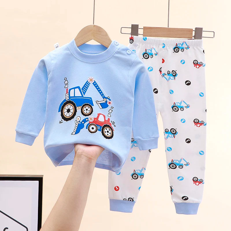 Boy Girl Pajama Set Cartoon Unicorn Long Sleeve Underwear Elastic Waist Pants Outfits for Kids Clothes Autumn Spring DS39
