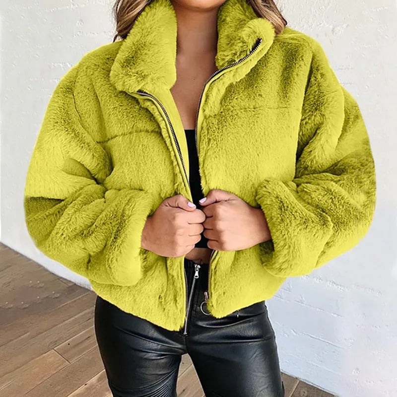 Autumn Winter Coat For Women 2025 New Elegant Teddy Bear Warm Thicken Fleece Faux Fur Coats Jacket Women Long Sleeve Outwear