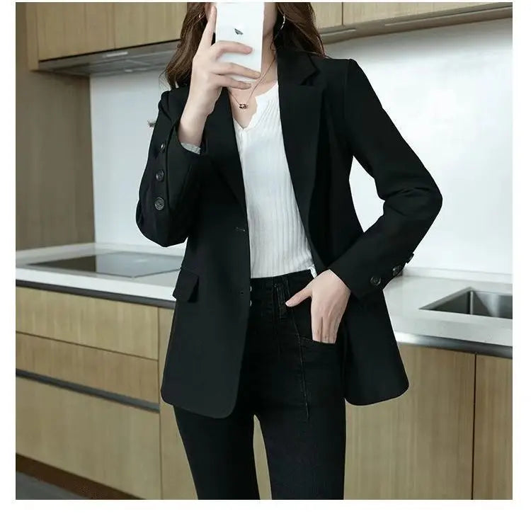 Tailored Coat Women Single Breasted Jackets Blazer Solid Long Sleeve Turn Down Collar Elegant Coats Office Lady Simple