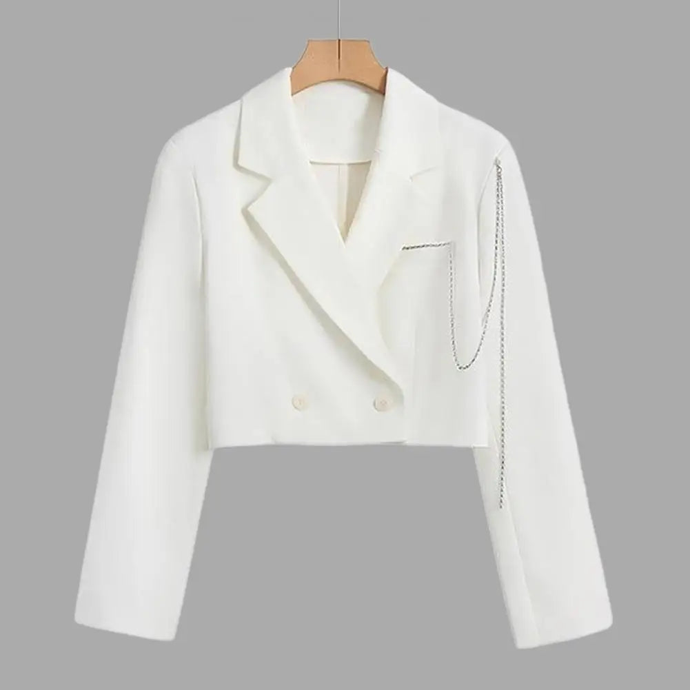 Women Lightweight Coat Elegant Double-breasted Women's Suit Coat with Chain Decor Notch Collar Formal Business Style for Ladies