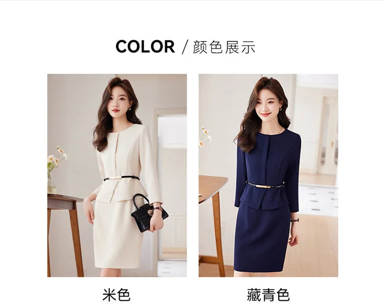 Women's Professional Dresses Suits, Women's Slim Temperament, Hip Dress Skirts, Hosts, Hotel Office Lady Overalls with Belt