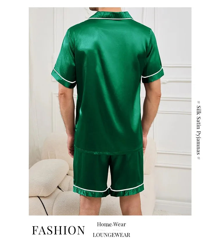 Men's Pajamas Set For Summer Short Sleeve Pocket Button Down Shirt & Shorts Pyjama Loungewear Set Sleepwear Pijama Home Clothing
