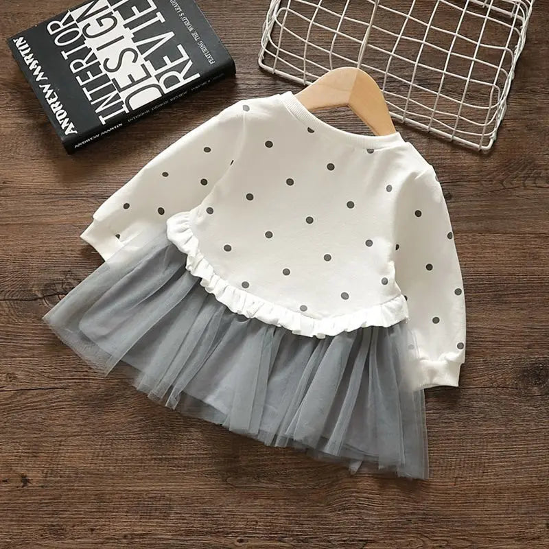 Girls' Dress Spring Autumn Baby Long Sleeved Hoodie Dresses Sweet Children's Princess Clothing Fashion Gauze Girls Clothes Ropa