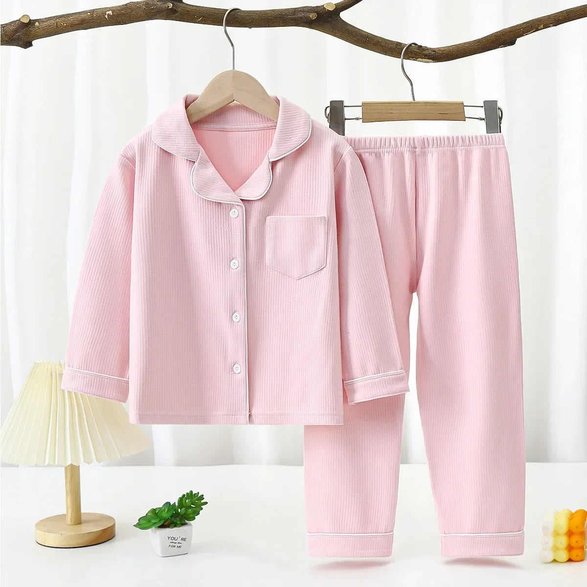 2024 Autumn Winter Children Pajama Sets Solid Color Sleepwear for Kids 1-16years Teen Pijamas Boys Girls Loungewear Baby Clothes