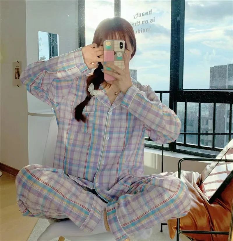 Spring And Autumn 2 Piece Women's Pajamas Homewear Female Students Homewear Pajama Sets Girls Pajamas Underwear Sets