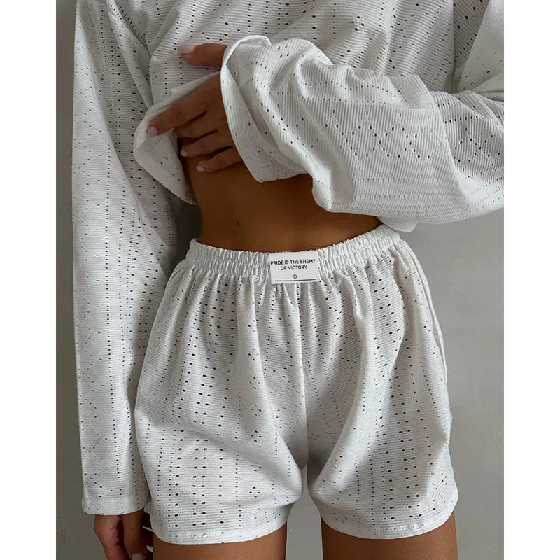 Women's Pajamas Set Sleepwear Spring Long Sleeve Tops With Shorts Home Clothes 2 Piece Sets Pyjama Femme Loungewear Pijama Mujer