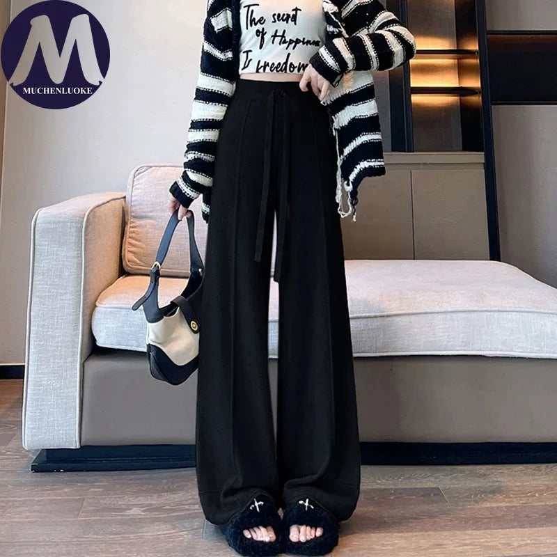 Women's Pants Autumn Winter New Versatile Thickening Keep Warm Knitted Pant Fashionable Casual Loose High Waisted Wide Leg Pants