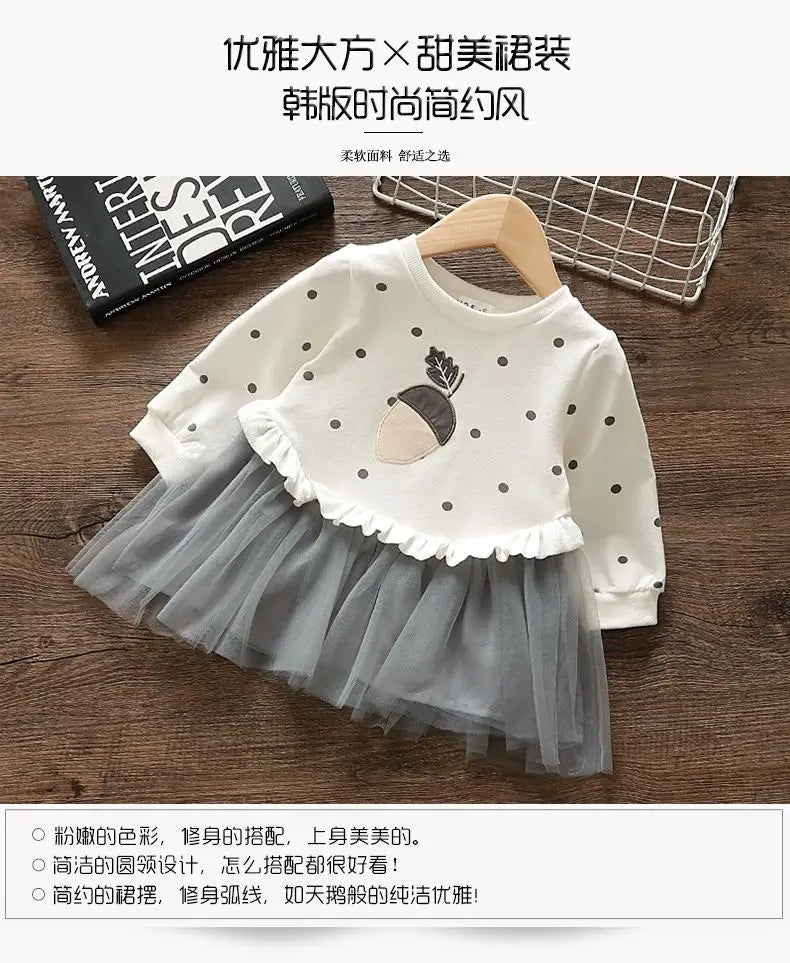 Girls' Dress Spring Autumn Baby Long Sleeved Hoodie Dresses Sweet Children's Princess Clothing Fashion Gauze Girls Clothes Ropa