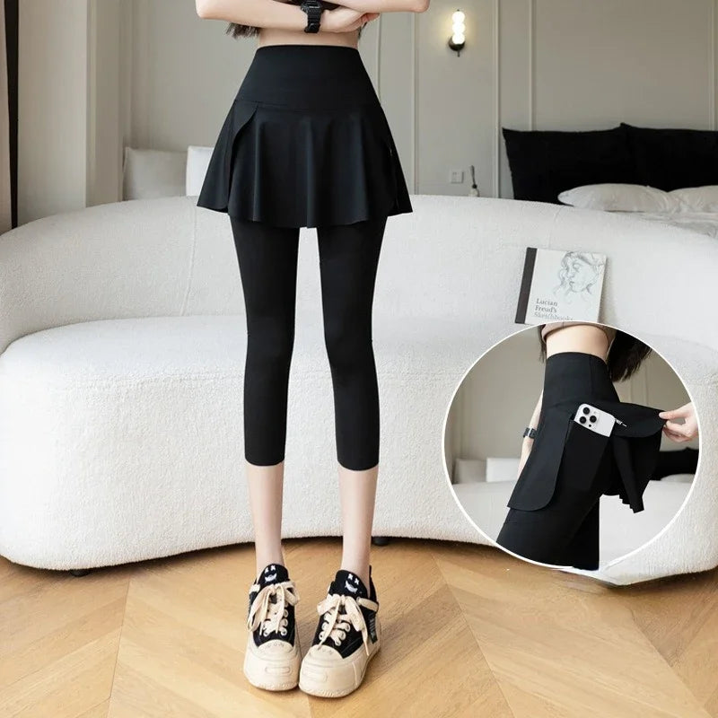 Fake Two Items Shorts Women Big Size Shorts with Pocket Gym Trainning Running Yoga Shorts Stretchy Cycling Three Point Pants