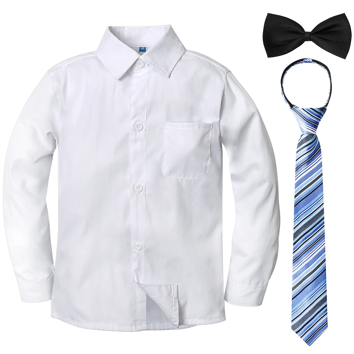 Boys Dress Shirt Kids School Uniform Long Sleeve with Bowtie Formal Gentleman Gift Perform Ceremony Clothes White 6 to 14 years