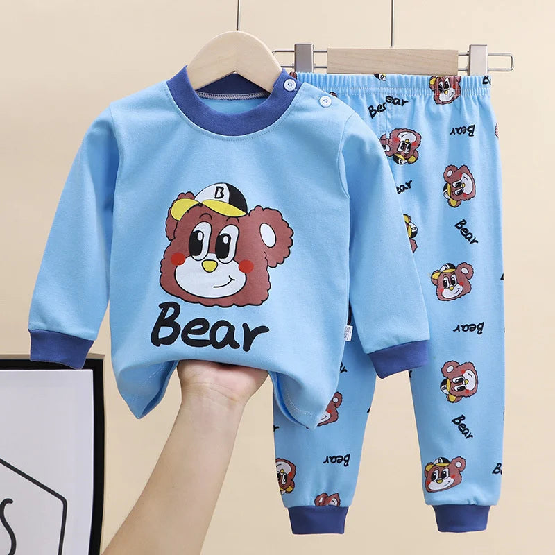 Kids Cartoon Print Pajama Sets Autumn Winter Warm Clothing Suits Spring Boys Girl Fashion Print Pullover+Pants 2Pcs Outfits 0-8Y
