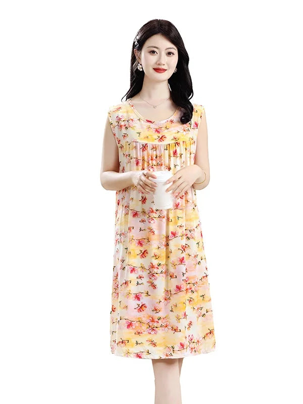 2025 New Women's Spwear Cotton Silk Nightgown round Ne Mid-Length Svel Dr Artificial Cotton Home Clothes