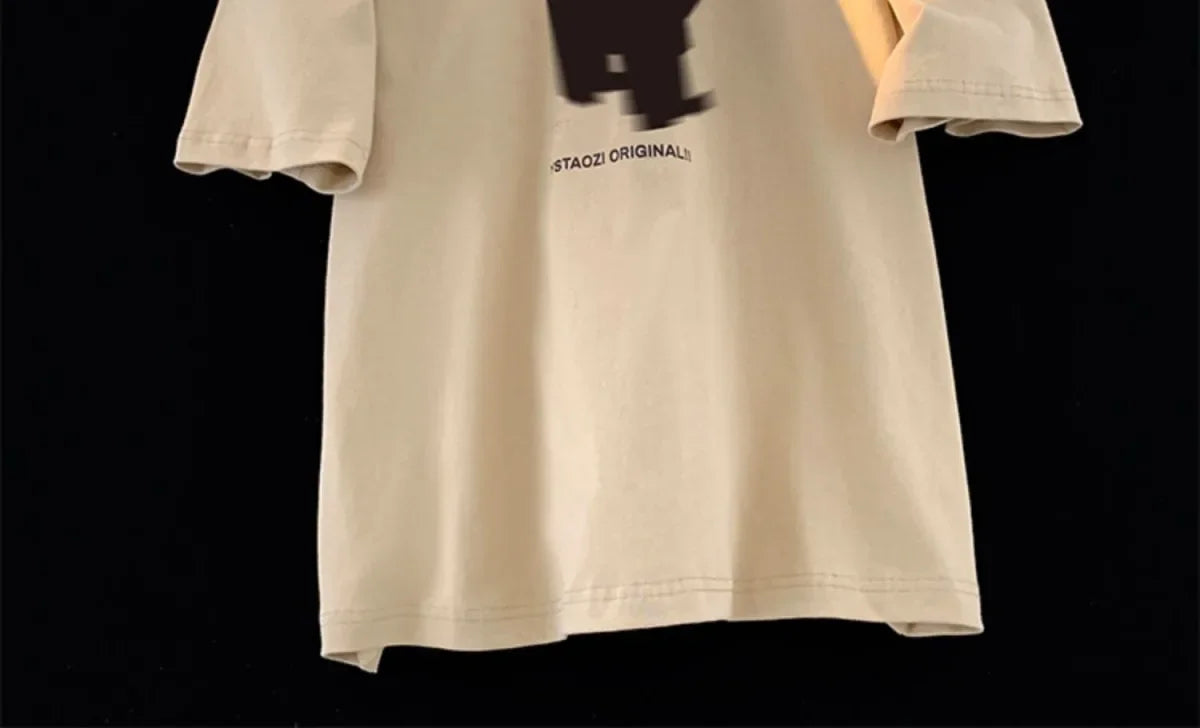 Short Sleeved T-shirt for Men and Women American Retro Pixel Style Pure Cotton Bottomed Shirt Loose Half Sleeves Summe