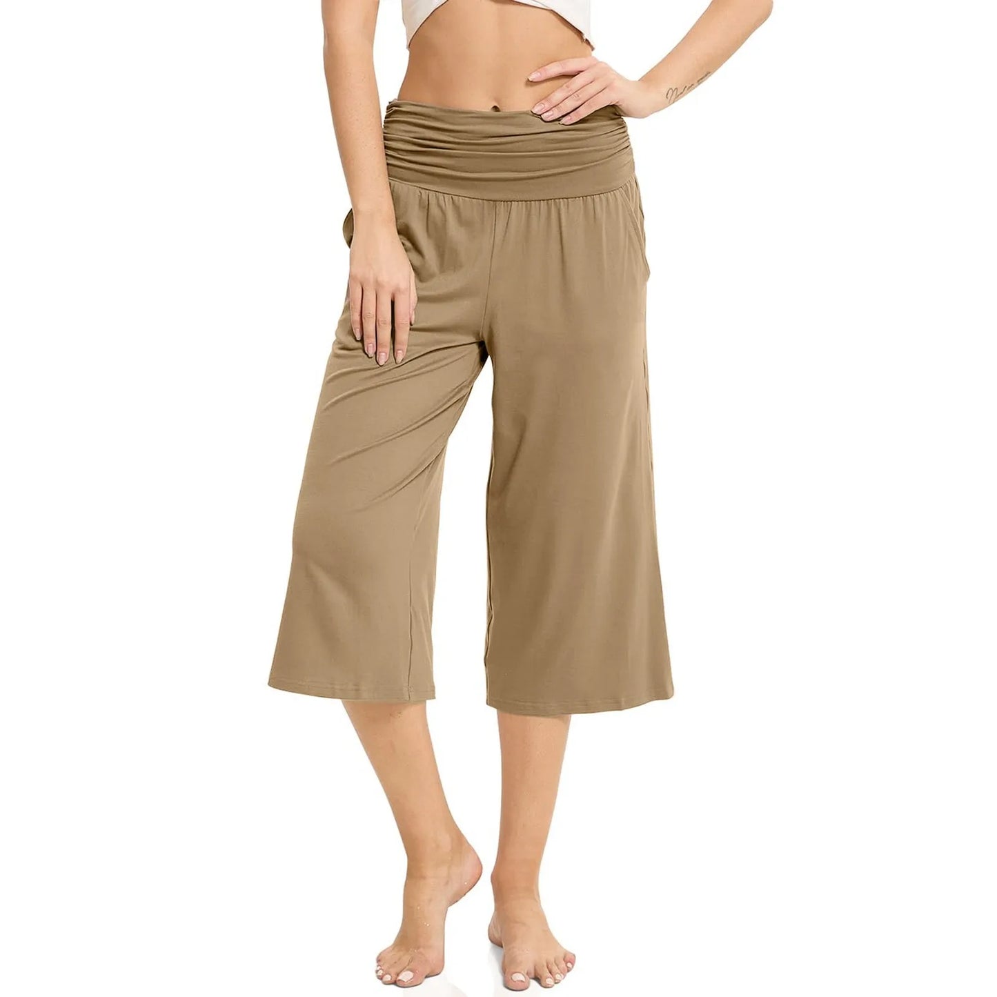 women pants summer loose cropped pants High Waist Solid Color Casual Trousers Pants With Pockets cozy breathable pantalon femme