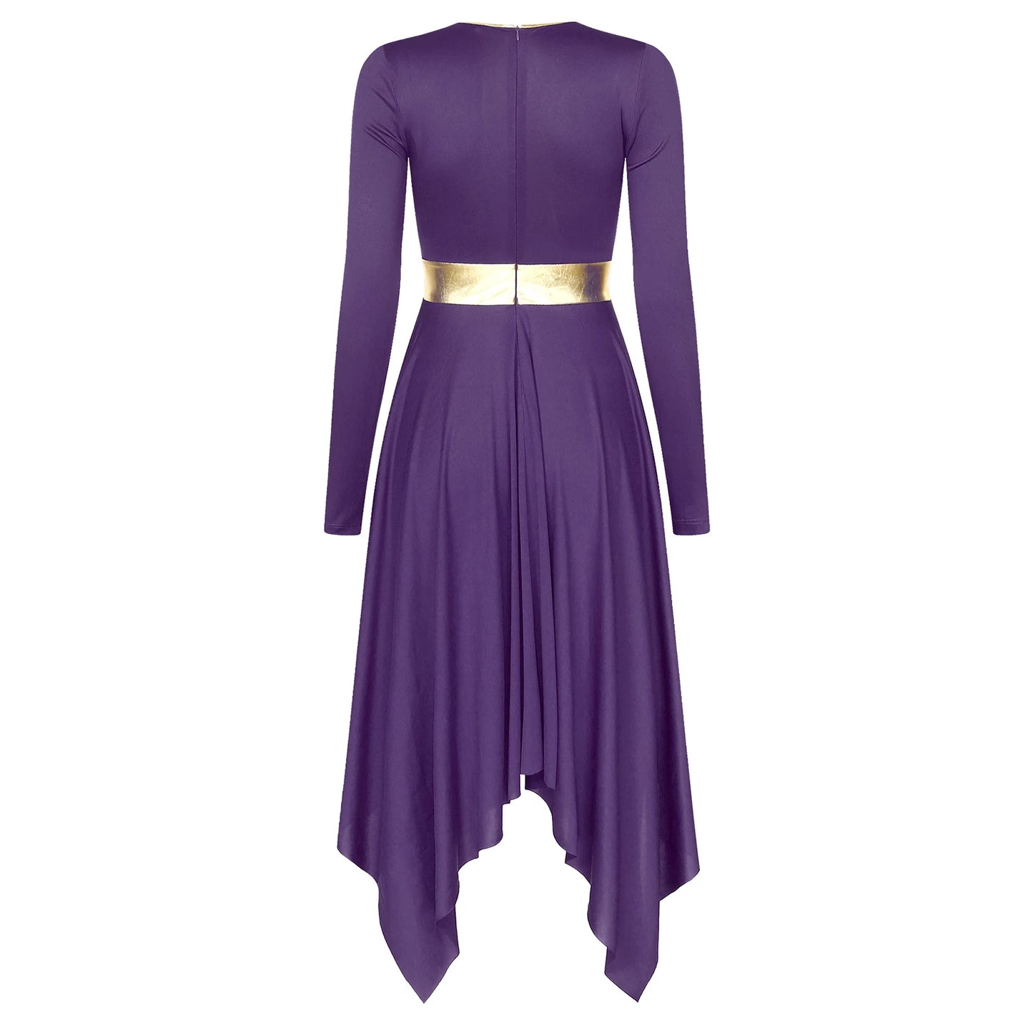 Women Church Choir Worship Liturgical Dress Modern Lyrical Dance Waltz Stage Performance Costume Long Sleeve Metallic Shiny Gown
