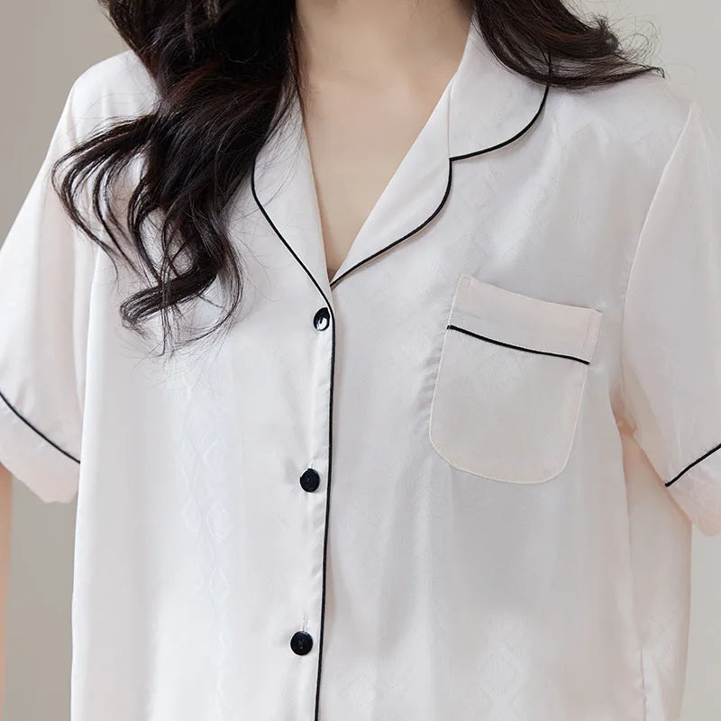 Pajamas for Couples Ice Silk Satin Men's Women's Short Sleeves Shirt Pants Sleepwear Home Clothes Suit Male Pijama