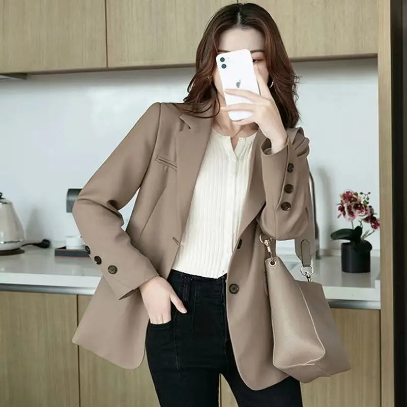Tailored Coat Women Single Breasted Jackets Blazer Solid Long Sleeve Turn Down Collar Elegant Coats Office Lady Simple