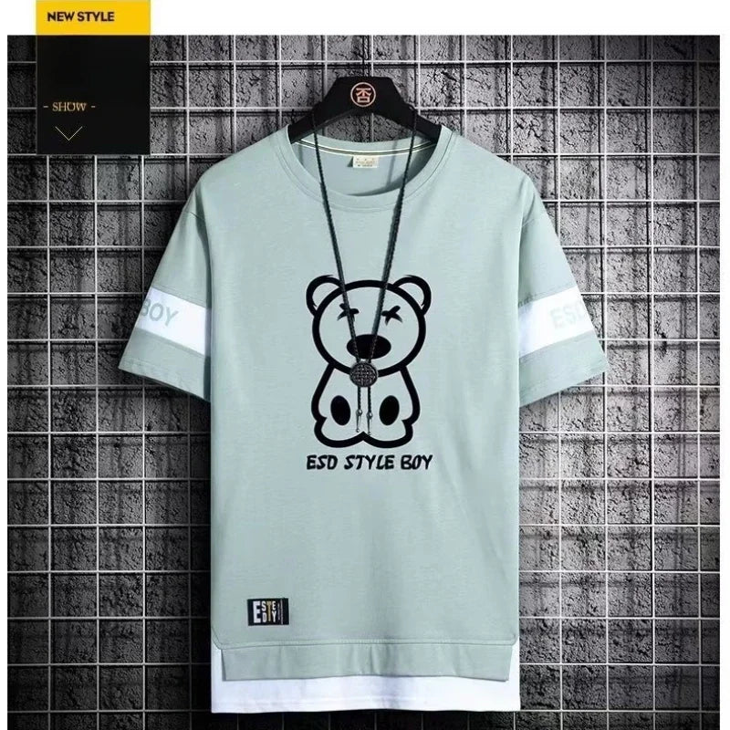 T Shirt for men Casual Set Suit  T-shirt Slim Fit Short Sleeved Fashion chothes and Trendy Versatile T-shirt and Sports Pants