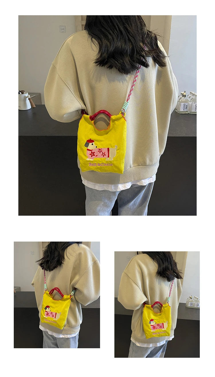 Cartoon embroidered handbag - casual and fashionable, single shoulder bag, lightweight, suitable for commuting, crossbody bag