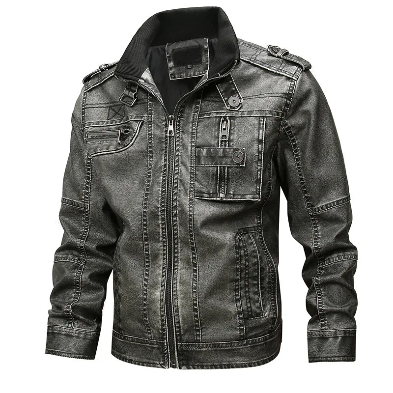 Men's Leather Clothing for Autumn and Winter. Fashionable Young Men's Stand-collar Distressed Personalized Street Leather Coat.