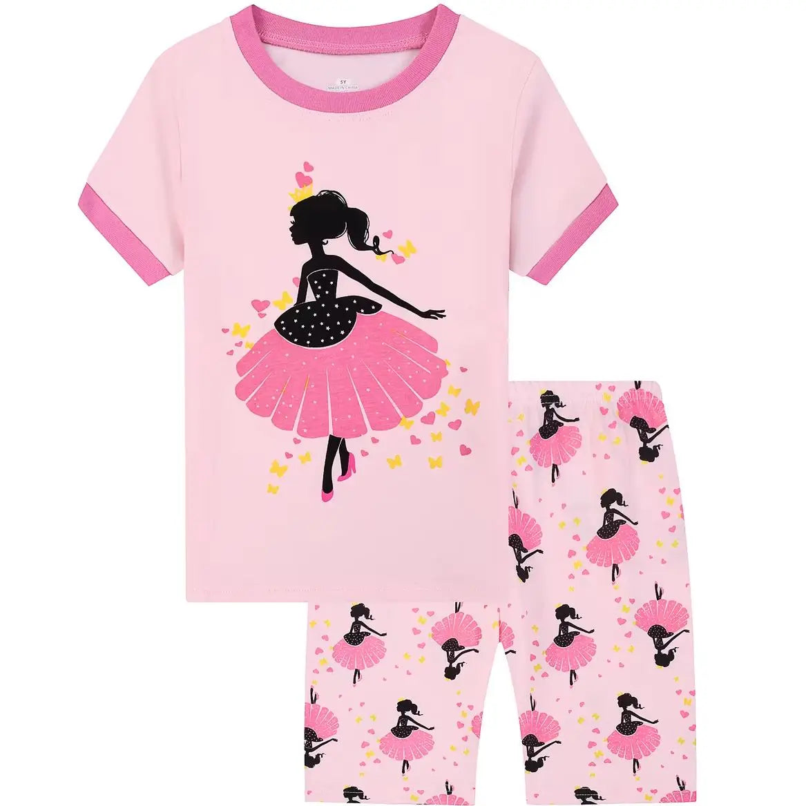Pajamas for Girls, Pjs for Girl Summer Cotton Pajama, Children Shorts Set
