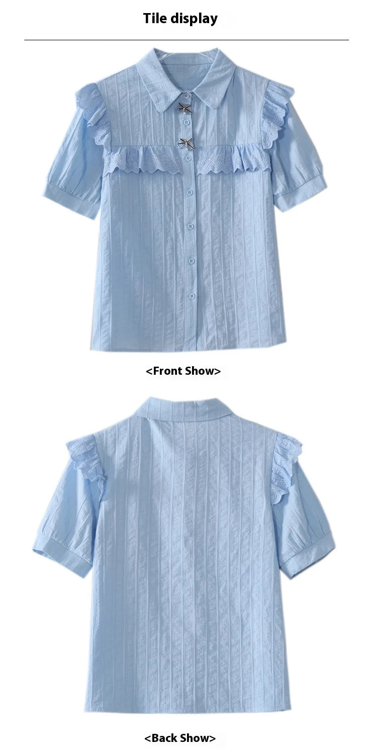 Summer Dress Women's Shirt T-Shirt New Women's Shirt Cotton Shirt Women's Foreign Design Sense Niche Short Sleeve Lace Top