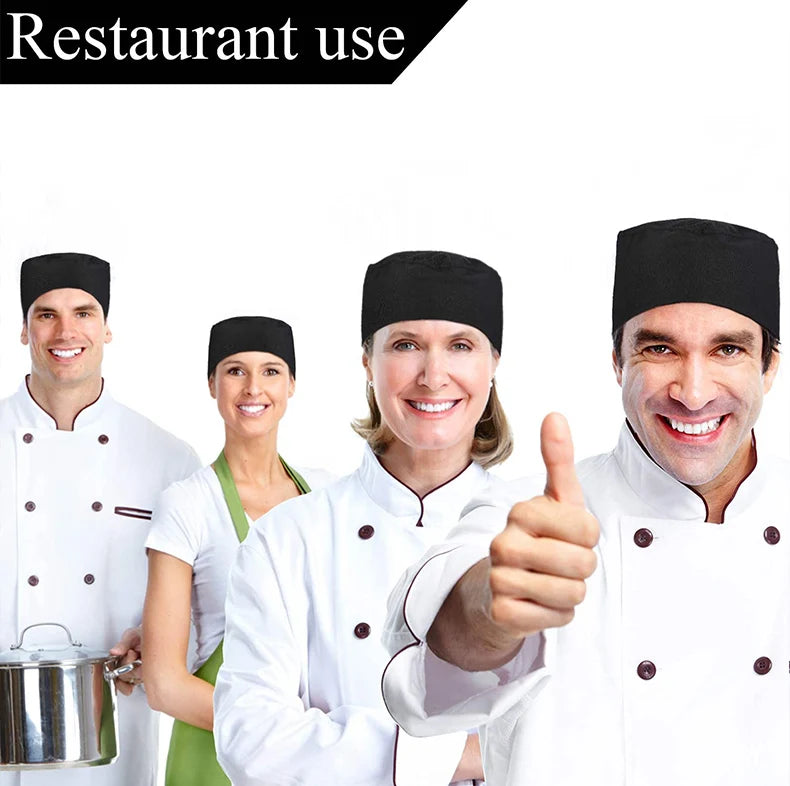 Chef Hats for Men Women Chef Beanie Cook Caps for Japanese Korean Style Cuisine Hats Thick Thin Net Flat Cap for Sushi Waiter