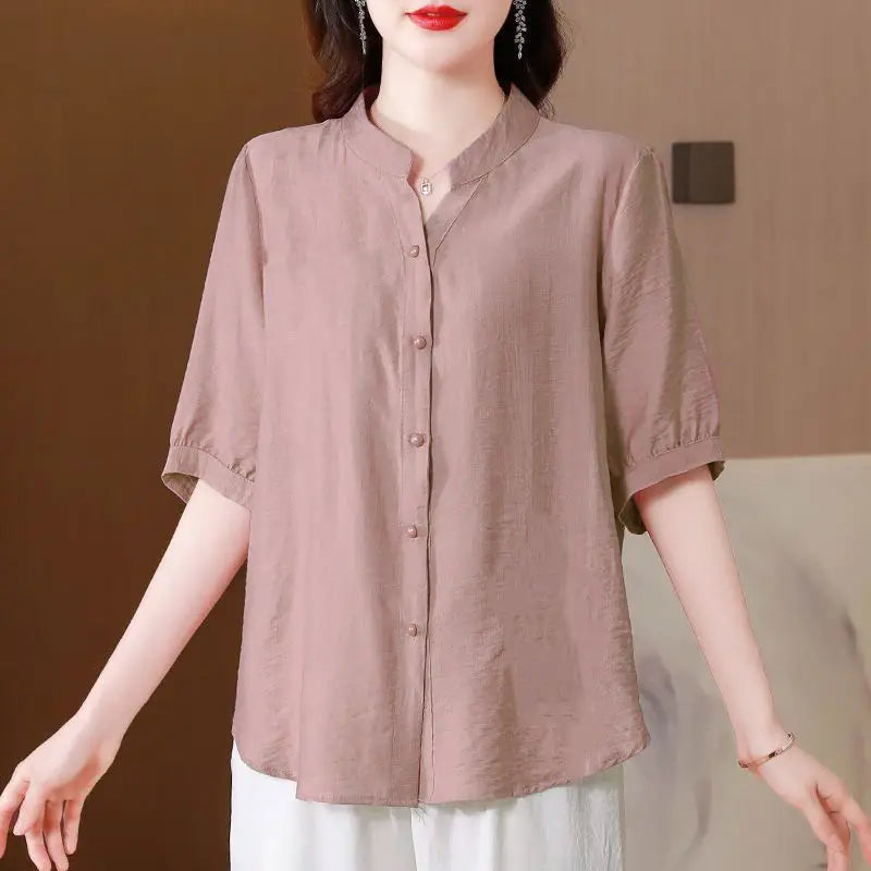 Summer 2025 Pure Cotton Shirt New Retro Top Loose New Breathable Top