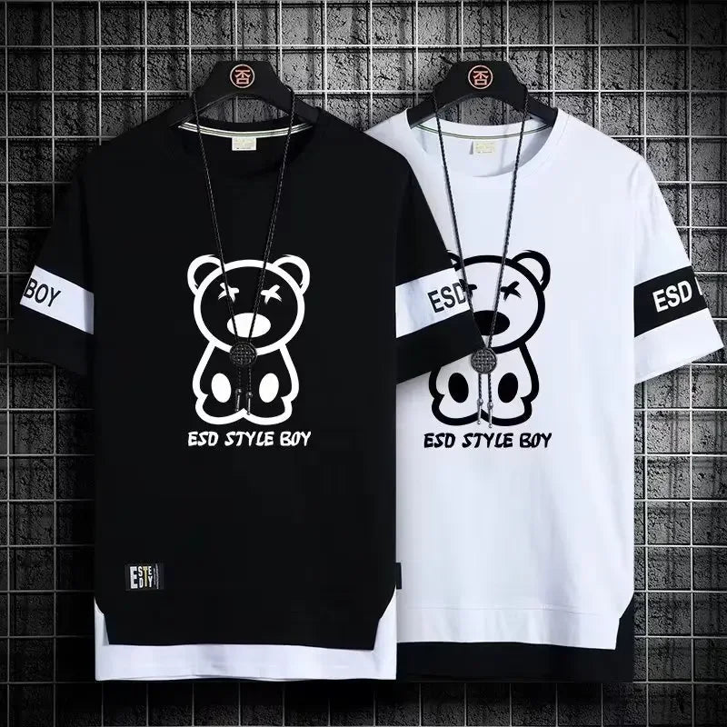 T Shirt for men Casual Set Suit  T-shirt Slim Fit Short Sleeved Fashion chothes and Trendy Versatile T-shirt and Sports Pants