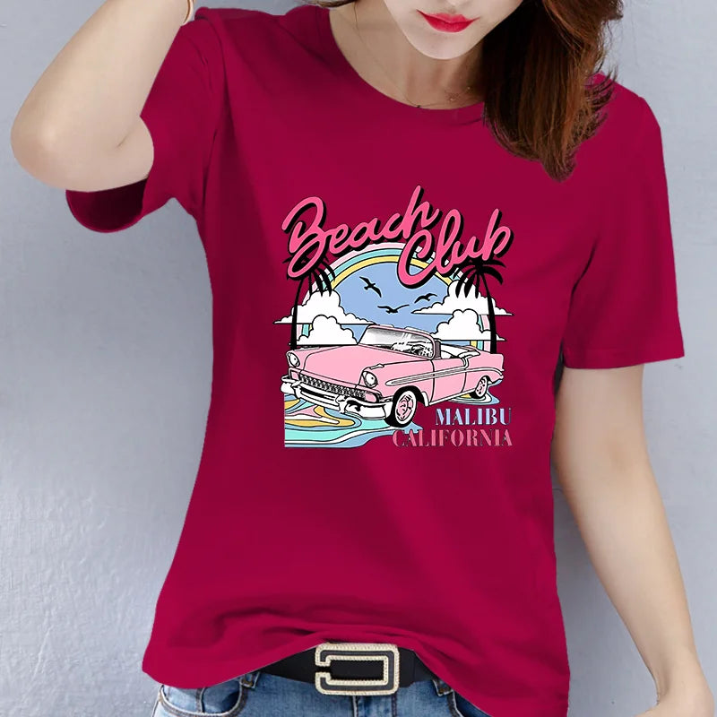 Summer Fashion Cotton T-shirt for Women Beach Club Printing Graphic T Shirts  Tops  Women Clothes  Aesthetic Clothes