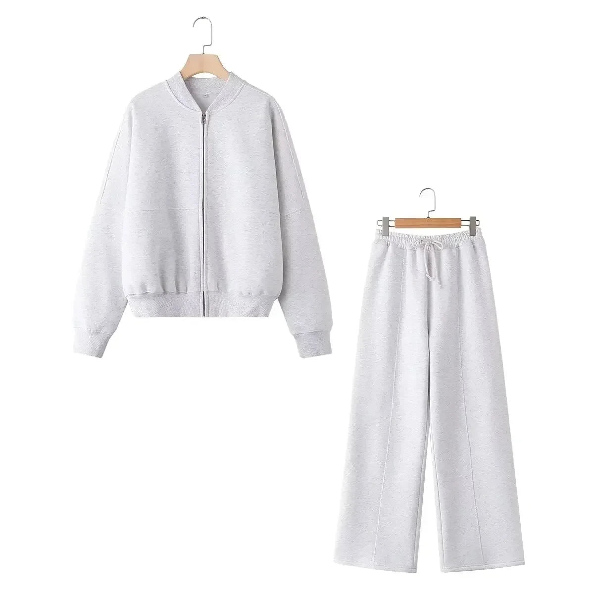 TRAFZR Cotton Zipper Cardigan Sets To Woman 2024 Tracksuit Suits Baggy Pants Sportswear Women Sweater 2 Piece Set Women Outfits