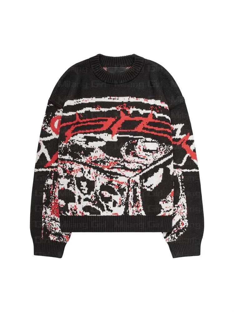 Gothic Mens Women's Hollow Out Knitted Double Knit Pullovers Vintage Harajuku Academia Cotton Oversized Sweater Tops Y2K Sweater
