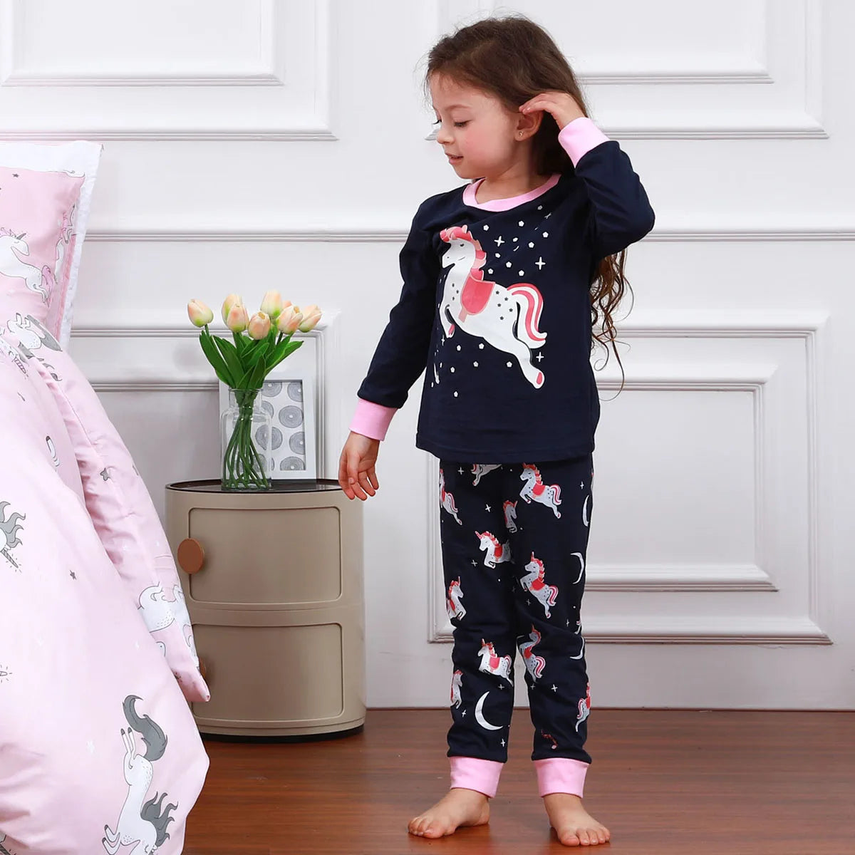 Girls Unicorn Pajama Sets Girl Pijamas Kids Skeleton Glowing in the Dark Pyjamas Sleepwear Boys Halloween Pjs