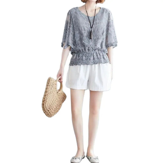 Fashion Women Blouses Spring New Chiffon Blouse Cotton Edge Lace Blouses Shirt Butterfly Flower Women Shirt Tops Blusas Hedging